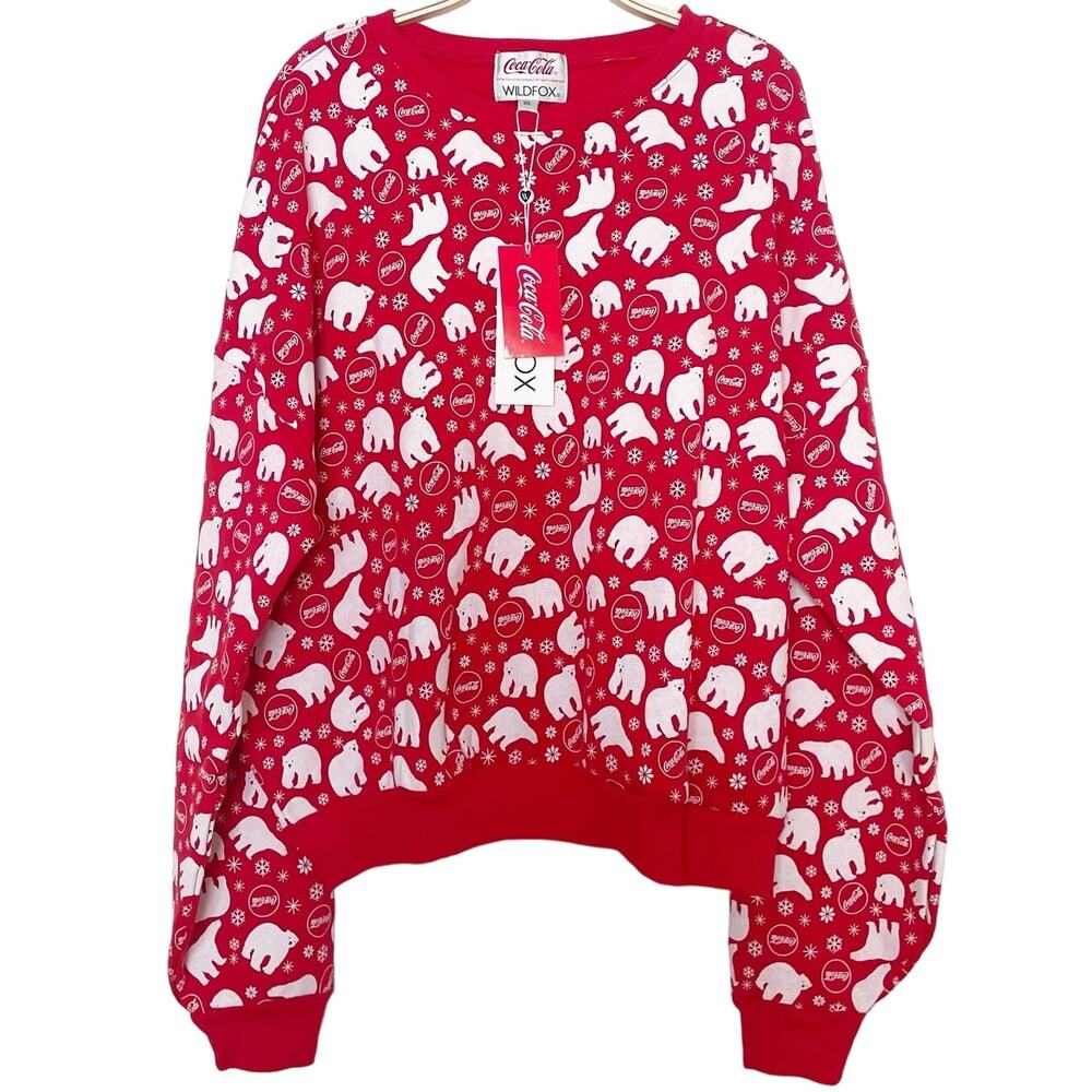 NWT Wildfox Coca-Cola Coke Polar Bear Orange Red Sweatshirt XL Novelty Holiday